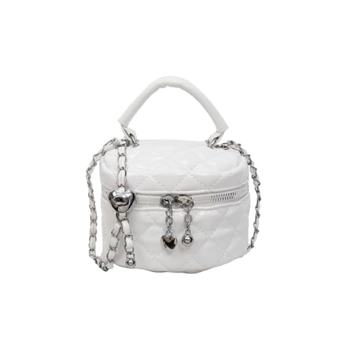 Wynndora Mini Box Crossbody Bag, White Quilted Metallic Purse with