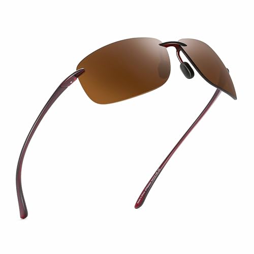 Jim Halo Polarized Sunglasses Men TR90 Rimless Frame, Sports Wrap Around Sunglasses for Running Baseball Fishing Cycling Driving