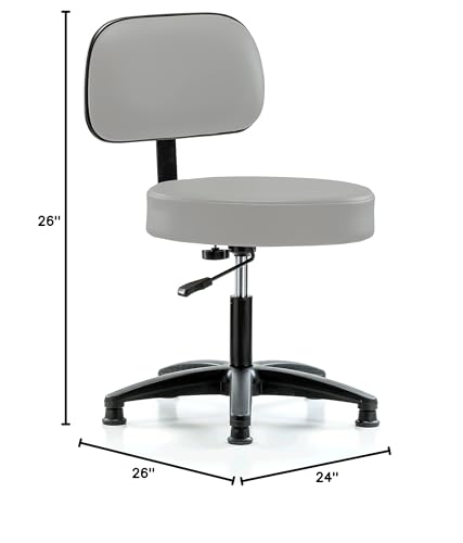 Image of Perch Stationary Walter Height Adjustable Exam Stool with Back | Desk Height 18.5-24 inch | Grey Vinyl