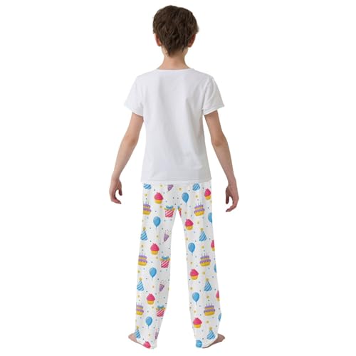 ZZXXB Birthday Cake Balloon Print Boys Long Pants Soft Trousers Elastic Waist Kids Lounge Bottoms with Pockets S-XL3