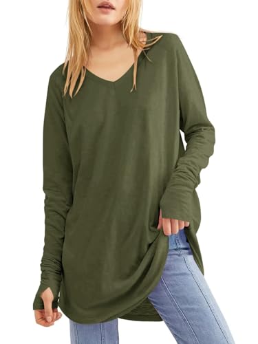 Ebifin Langarmshirt Damen Longshirt V-Ausschnitt Langarm Oberteil Shirts Basic Blusen Tunika Tee Tops.Armee-Grün.XL Ebifin Langarmshirt Damen Longshirt V-Ausschnitt Langarm Oberteil Shirts Basic Blusen Tunika Tee Tops.Armee-Grün.XL