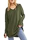 Ebifin Langarmshirt Damen Longshirt V-Ausschnitt Langarm Oberteil Shirts Basic Blusen Tunika Tee Tops.Armee-Grün.XL