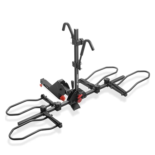 Arksen 2" Hitch Mounted Foldable Rack Quick Release Handle Smart Tilting 2-Bike Platform Style Carrier for Standard, Fat Tire, and Electric Bicycles -