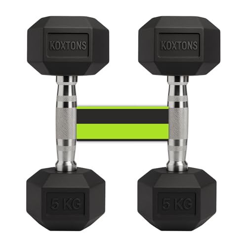 Image of Dumbbell Set 5kg (TPR) | Dumbbell with Gym Bag and Hand Gripper, 10kg (5kg x 2pcs) | Rubber Coated Hex Dumbells for Home Gym | Gym Equipment for Home Workout