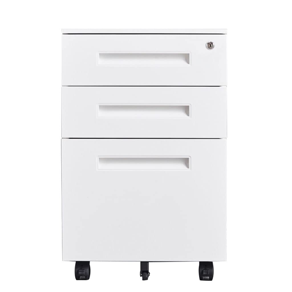 ASerZenith 3 Tier Metal File Cabinet With Roller Mobile Cabinet For Under Table Storage Lockable And Durable,A4-60X39X50Cm