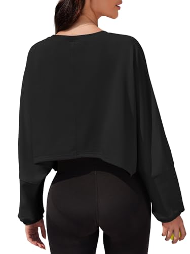 Tankaneo Womens Ballon Long Sleeve Crop Tops Workout Shirts Fall Sweatshirt | Cropped Sweatshirt, Sweatshirt for Women, Crewneck Sweatshirts, Pullover, Loose Fit, Active, 2026 Fall Winter Outfits - image 6