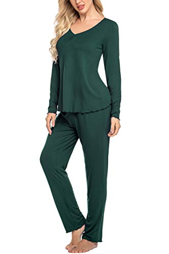 Image of Ekouaer Womens Pajama Sets 2 Piece Lounge Set Fall Winter Pajamas Long Sleeve Pjs Top and Pants Soft Pj Sets Loose Sleepwear