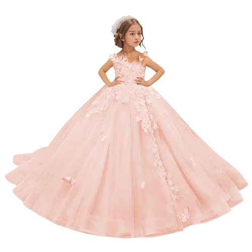 Tutu Flower Girl Dresses for Wedding Lace Appliques 3D Butterfly Tulle Girls Pageant Dress