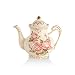 YOLIFE Red Rose Tea Pot, Ivory Ceramic Vintage Teapot with Gold Leaves Edge Cute Gifts (29oz)
