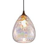 Homebelife Gold Pendant Lighting with Stained Hammered Glass Shade, 1-Light Art Deco Hanging Lamp for Kitchen Island, Dining Room, Bedroom (Colorful Glass Shade)