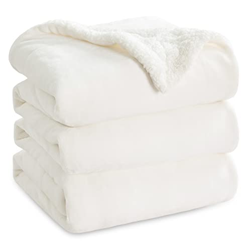 Image of Bedsure GentleSoft Sherpa Fleece Blanket Queen Size for Bed, Non-Heated, Thick and Warm Throw for Women and Men, Soft Fuzzy Plush Queen Blanket for Winter, White, 90x90 Inches