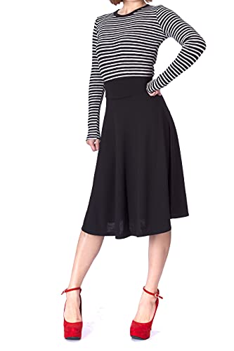 Dani's Choice Stretch High Waist A-Line Flared Long Skirt (Xl, Black) #TOP1