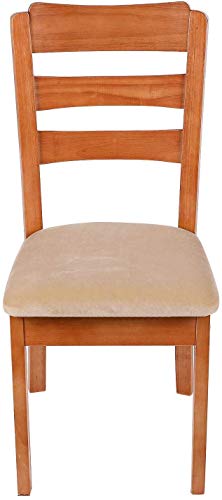 smiry Stretch Chair Seat Covers for Dining Room Velvet Dining Chair Seat Protectors Chair Slipcovers, Set of 4, Beige - Image 2