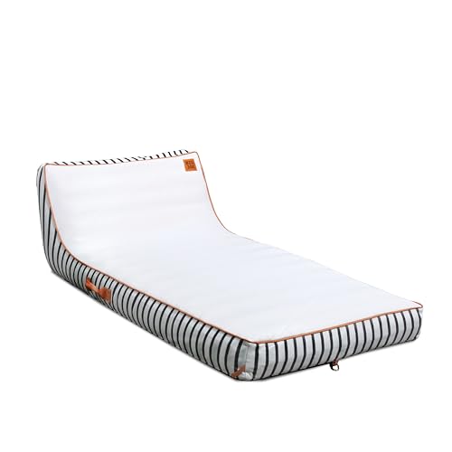 Big Joe Lux Chaise Premium Inflatable Pool Float, Black and White Cape Stripe, Premier Mesh, Durable UV Protected Polyester Blend