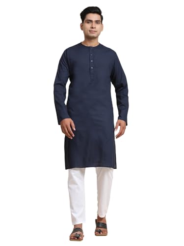Image of Men's Pure Cotton Solid Kurta Pajama Set Round Neck Casual Yoga Dress