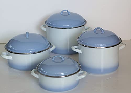 Batería de cocina esmaltada (8 piezas, apta para inducción), color azul y blanco Cover