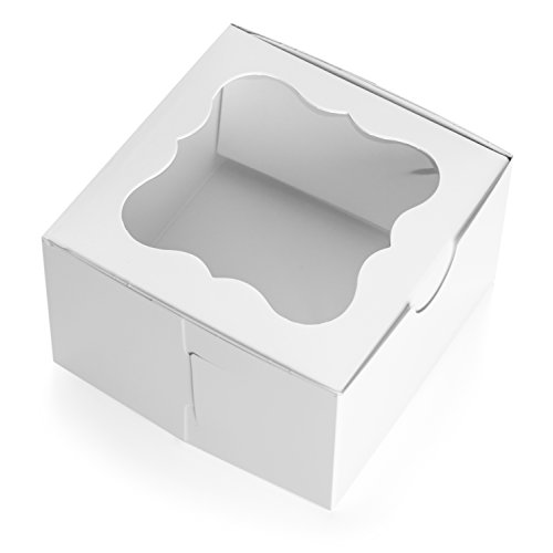 100 Pack White Bakery Box With Window 4x4x2.5 inch Eco-Friendly Paper Board Cardboard Gift Packaging Boxes for Pastries, Cookies, Small Cakes, Pie, Cupcakes, and more - by California Containers