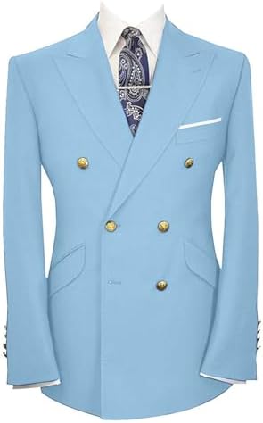 Wemaliyzd Mens Classic Fit Peak Lapel Double Breasted Suit Jacket