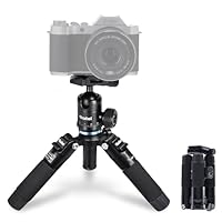 Rollei Compact Traveler Mini M1, Mini Stativ Kamera aus Aluminium 49cm Leichtes Desktop Reisestativ Klein mit Arca Swiss Kugelkopf Kompaktes Tischstativ für DSLR Schwarz, Stativ-Klein-Mini-Tripod