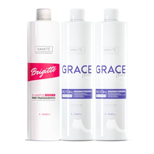 2x Grace Violet Brazilian Keratin Hair Straightening Treatment 33.8 fl oz + Brigitte Pre-Treatment Shampoo 33.8 fl oz – Professional Salon Straightening Kit for Smooth, Shiny, Permanent Results