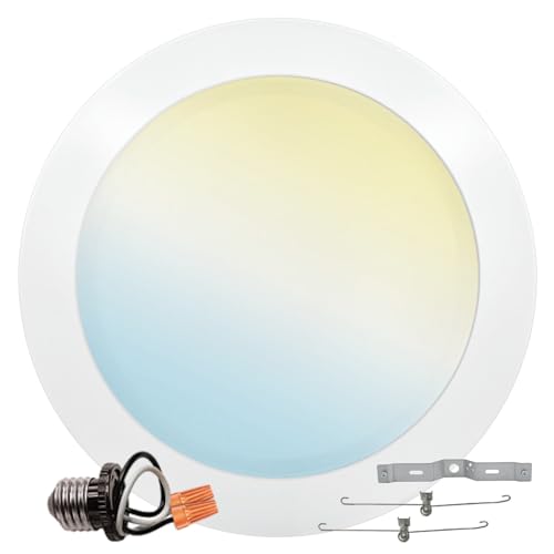 LUXRITE 8 Inch LED Disk Lights 27W 5CCT Selectable 2700K- 5000K Flush Mount Recessed Retrofit Ceiling Light 2000LM Dimmable J-Box or 6 Can Install 9.4 Face Diameter Energy Star ETL