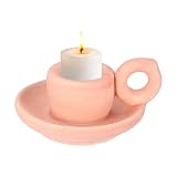 QUARKZMAN Portavelas De Cerámica con Asa 4 X 3 Pulgadas para Casa Rosa