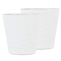 Tymar Vaso Per Fiori Con Sottovaso, 2 Pezzi, 21 Cm, Plastica, Design Ondulato 3D, Per Interni, Colore Crema - 3