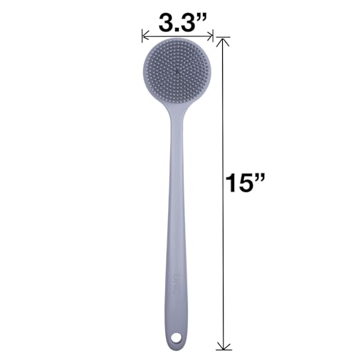 Image of DNC Soft Silicone Back Scrubber Shower Bath Body Brush with Long Handle, BPA-Free, Hypoallergenic, Eco-Friendly (Gray)