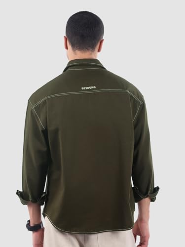 Image of Beyoung Cotton Contrast Stitch Relaxed Fit Shirt for Men | Dual Pockets | Full Sleeves | Casual Shirt