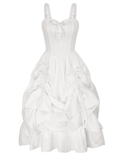 Corset Dress for Women Victorian Dress White Fairy Dress Sleeveless Midi Summer Vintage Dresses White M