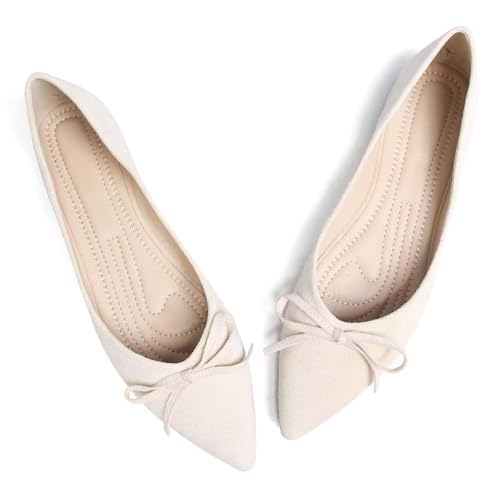 LUXINYU Women Classic Pointed Toe Slip-On Ballet Flats Soft Solid Suede Dress Shoes
