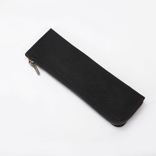 Image of Canvas Pencil Case Slim Pencil Pouch Durable Zipper Stationery Bag Small Travel Use (Black /Canvas)