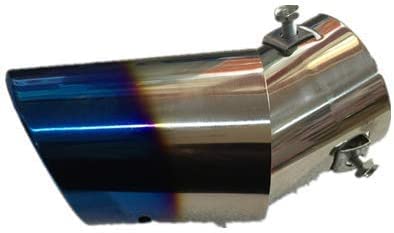 マフラーカッター 汎用 オーバル タイプ シングル 跳ね上げ スラッシュ チタン焼き風 真円型 ステンレス 下向き対応 愛車のリアビューを簡単ドレスアップ 簡単取付 後付け 重厚感有り エアロパーツの車に対応 (半彩)