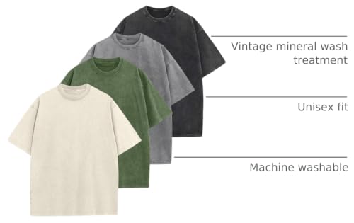 Image of Men's Oversized Cotton T-Shirts Loose Fit Vintage Washed Tee Unisex Short Sleeve Casual Shirts Tops
