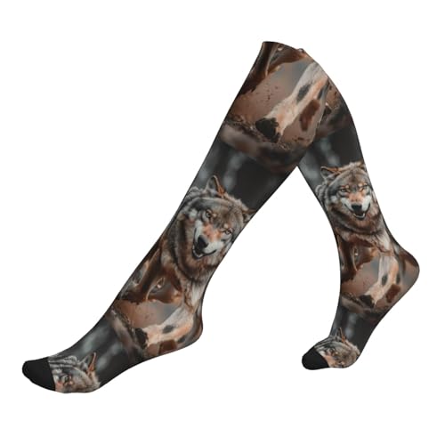 Wolfs Print Compression Socks For Men Women 15-20 Mmhg Running Support Socks,For Athletic Hiking Flight