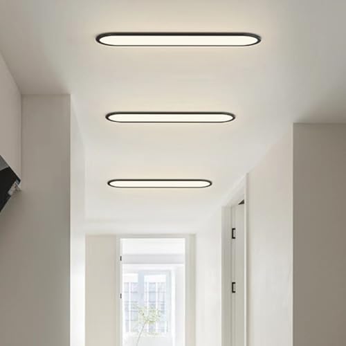 Plafonnier LED mince noir de 80cm avec trois températures de couleur réglables pour couloir