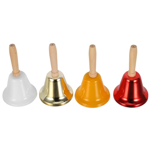 MOTHNUR 4pcs Handheld Metal Service Bells for Elderly Call, Lightweight Decorative Dinner Table Bells for Restaurant, Classroom, Hotel Use