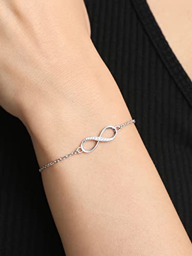 Clara 925 Sterling Silver Infinity Bracelet, Adjustable, Rhodium Plated, Swiss Zirconia Gift for Women and Girls - Image 4