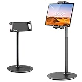 SAIJI Soporte Tablet, Soporte Móvil Mesa Universal, Rotación de 360 Grados, Altura Ajustable, Base Estable para iPhone, iPad, Switch, Samsung, Todos Los Teléfonos y Tablets de 4.7-12.9' (Negro)