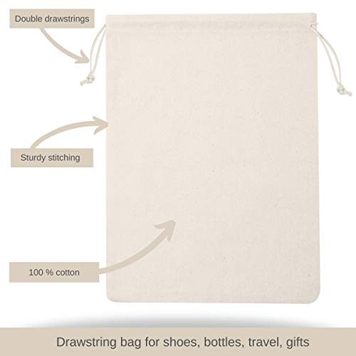 Cotton Muslin Bags with Drawstring | Organic, Natural, Unbleached Totes | Home, Storage, Travel Use | Multiple Small, Medium, and Large Sizes (22x30cm/9x12" - 12 pack, White)