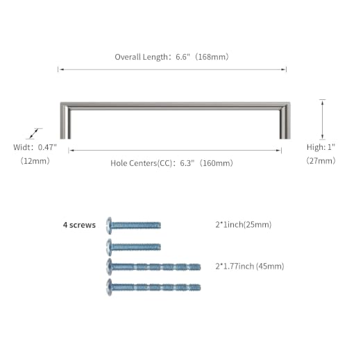 Image of 6 Pack 6.3 Inch(160mm) Kitchen Cabinet Handles Brushed Satin Nickel Cabinet Pulls