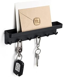 LXTaoler Wall Mounted Key Holder, Stainless Steel Key Holder with 6 Hooks Self Adhesive or Drilling Installation Wall Key Rack Black for Bathroom Kitchen Door