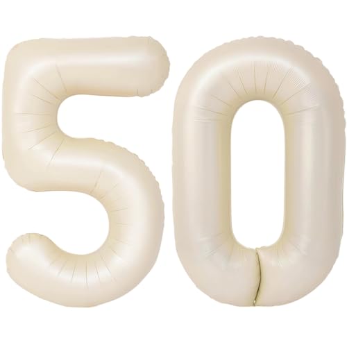 Image of Number Balloons for Birthday Decorations - 40 Inch Large Party Balloons 50, Cream Foil Number Balloons for Boys Girls, Balloons for Party Supplies