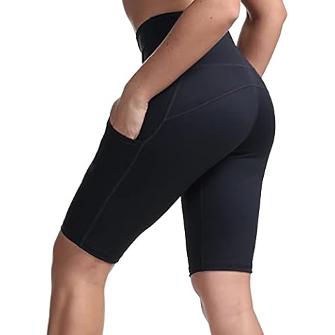 Kipro Women's Yoga Active Knee Shorts Athletic Workout Shorts with Deep Pockets Black Cover