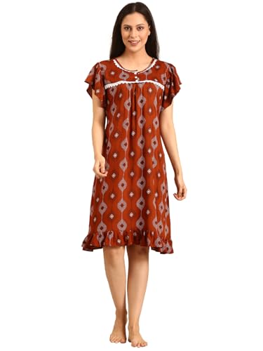Image of Rupa Jon Aishwarya Women Short Printed Nighty in Premium Cotton Blend Fabric, Midi Length, Night Dress, Three-Fourth Length for Comfortable Everyday Wear