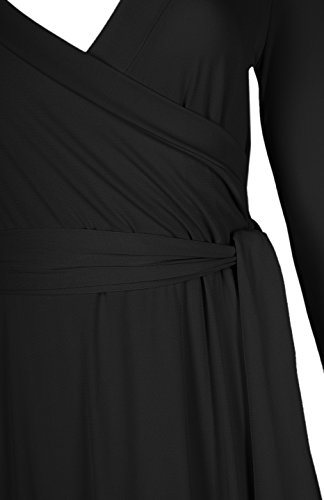 Image of Women's 3 /4 Sleeve Deep V-Neck Maxi Faux Wrap Solid Plus Size Dress