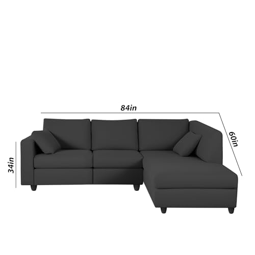Image of Florian RHS 4 Seater L Shape Sofa Set for Living Room (Black Fabric) Premium Fabric Sofa