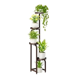 Bamworld Tall Plant Stand Indoor Outdoor, Corner Metal Flower Pot Stands for Multiple Plants, 4 Tier Brown Heavy Duty Plant Shelf for Patio Garden Balcony Living Room Bedroom