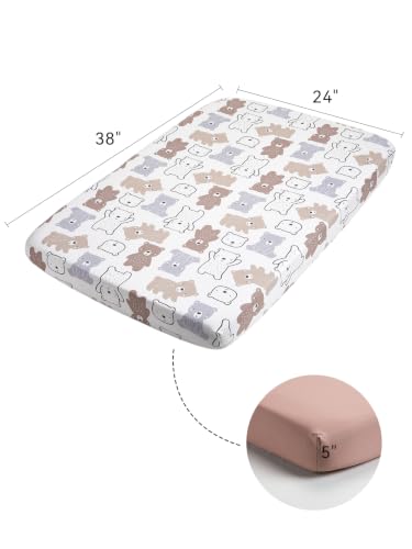 Image of TILLYOU Mini Crib Fitted Sheets - Soft Knit Sheet for Pack N Play, Microfiber Mini Crib Sheets, 38 x 24 Playpen Bedding Sheet for Baby 2 Pack, Machine Washable, Boonie Cubs