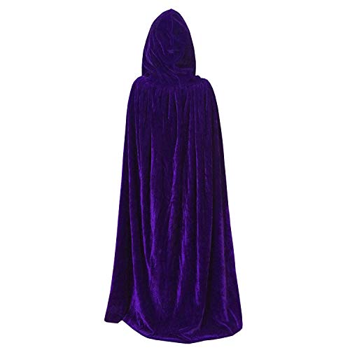 discoball Kinder Halloween Umhang mit Kapuze Vampir Kostüm Lang Satin Samt Cape Unisex Kapuze Karneval Fasching Cosplay Party Einheitsgröße für Kinder von ca. 8-10 Jahre (Lila)